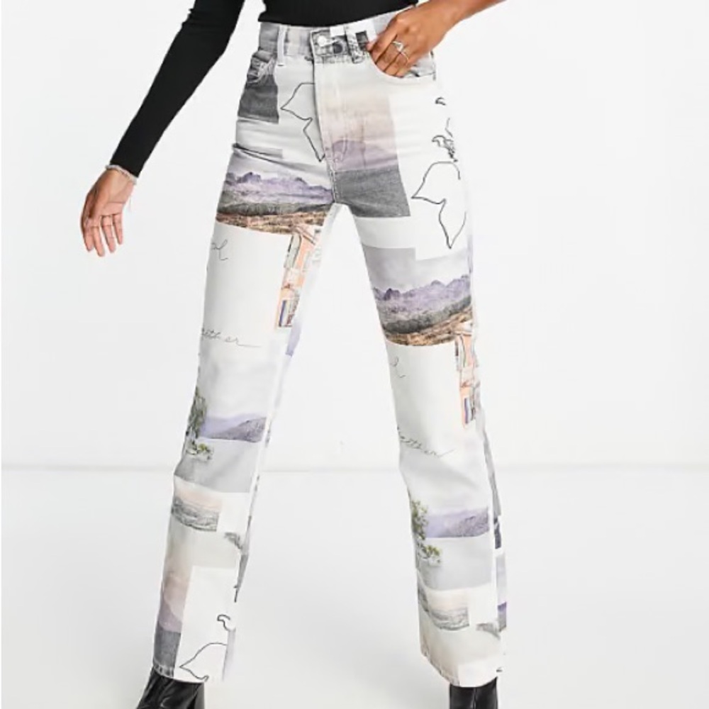 Topshop Straight-Leg Jeans - White with Pastel Accents